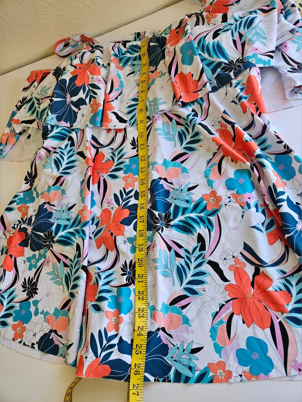 Bloomchic-Women's  22-24 Tropical Adjustable Straps Cold Shoulder Bathing Suit. - Picture 9 of 11